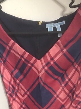 Draper James Pink & Navy Plaid V-Neck Midi Dress